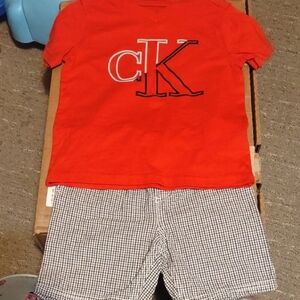 Calvin Klein Red T-Shirt and Checkered Shorts Set
